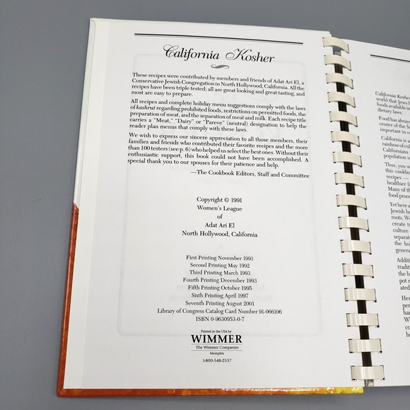 California Kosher Jewish Cuisine Cookbook Vintage 2001 Adat Ari El Synagogue - Picture 9 of 12